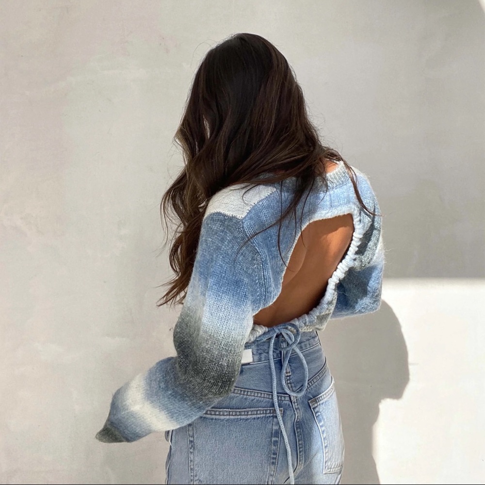 DESERT FOX OPEN BACK SWEATER FUZZY OMBRÉ SMALL